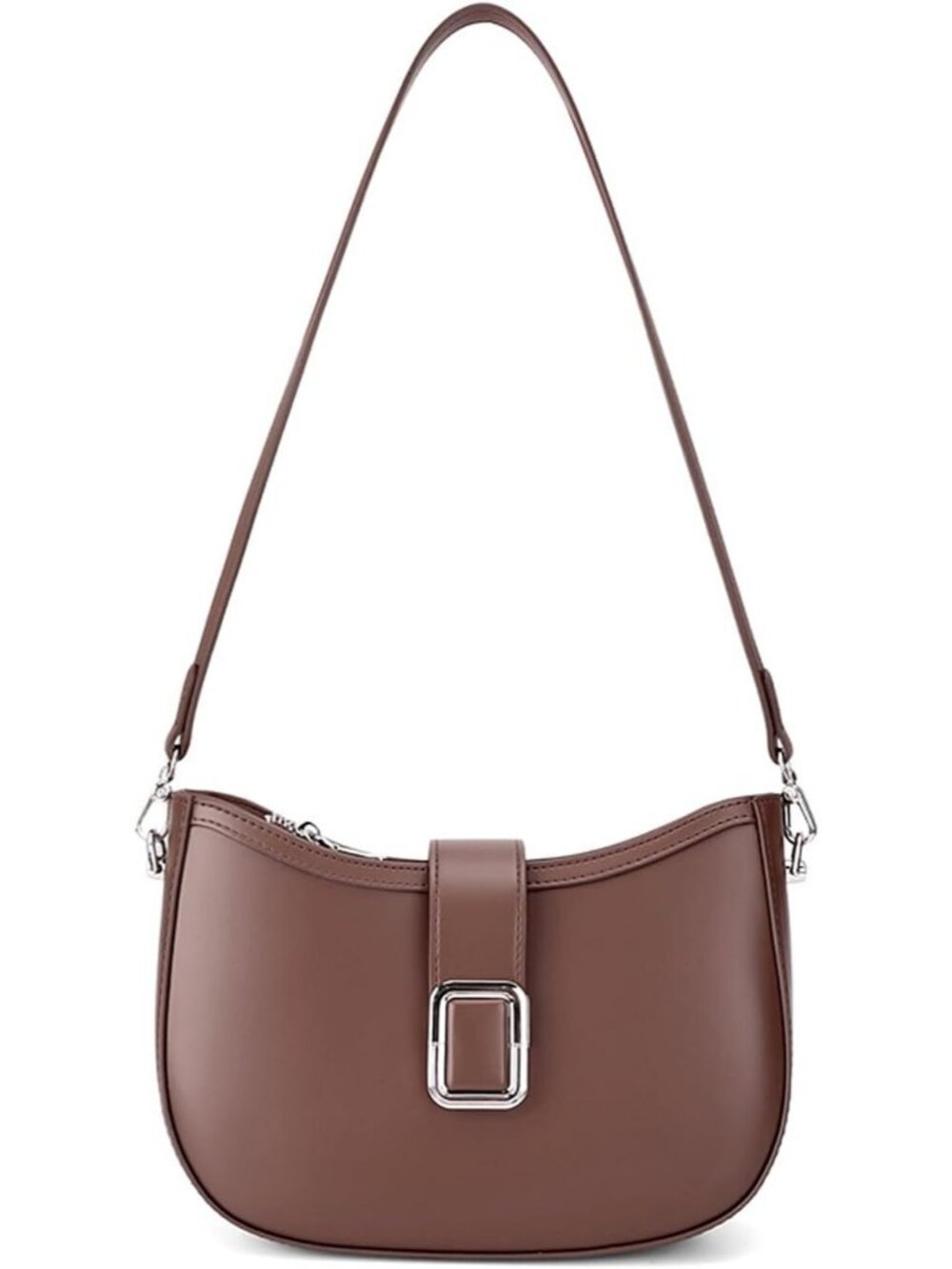 Women's Coffee Genuine Leather Purse 3 Pocket Shoulder Crossbody Bag